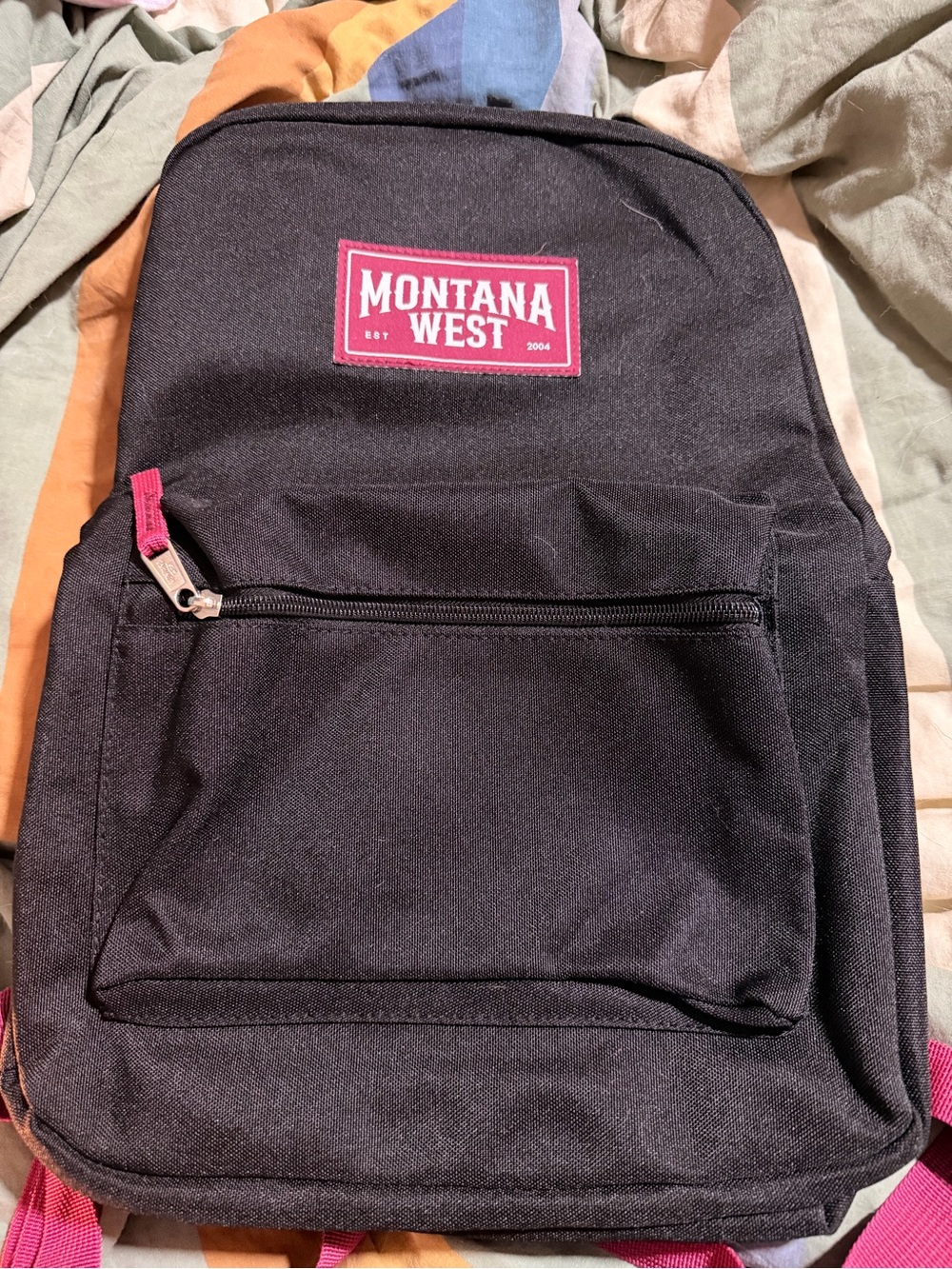 Montana West Black Backpack with Pink Trim and Logo Patch
